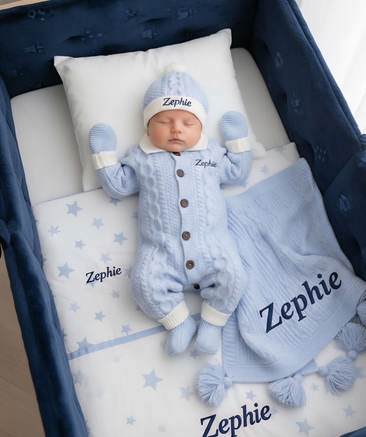 PERSONALIZED BABY KNITTED SET WITH FLEECE