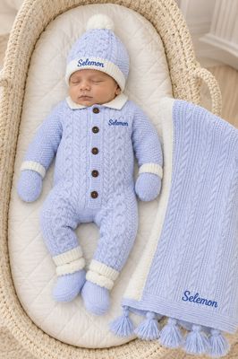 The Baby Luxe Knit set { Blue and white}