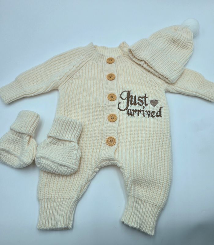 3pcs Beige and brown knitted set