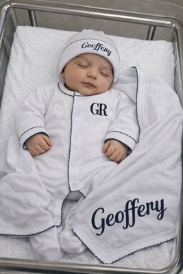 White and Navy Personalized Coming Home Set