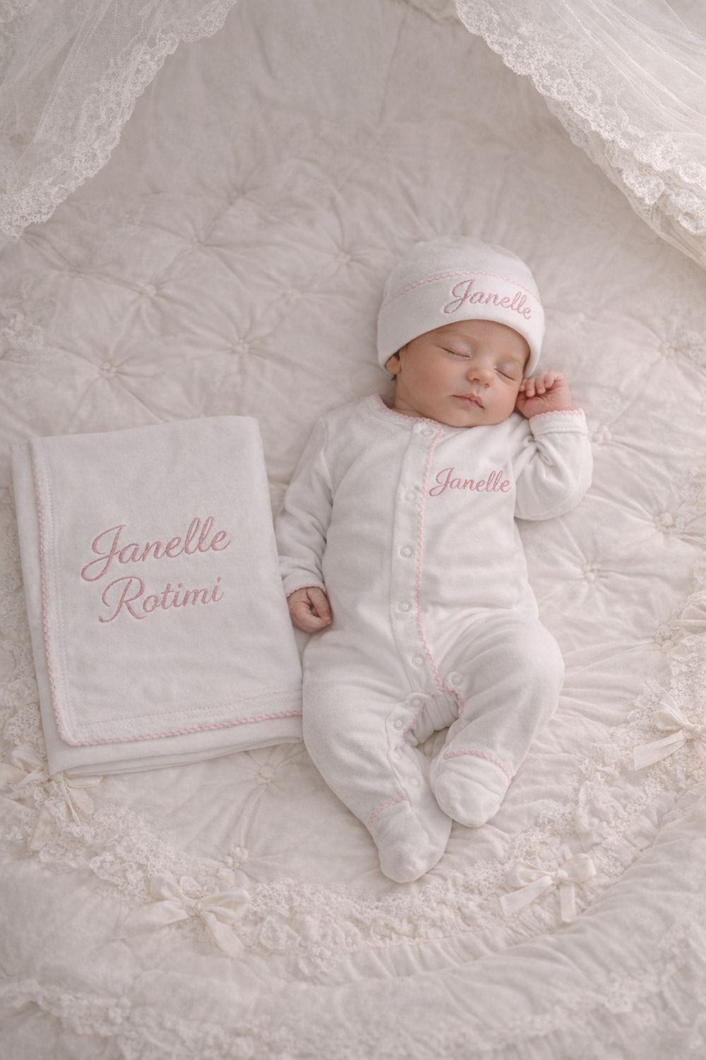 White and pink Personalized Coming Home Set