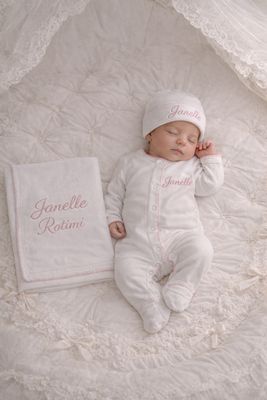 White and pink Personalized Coming Home Set