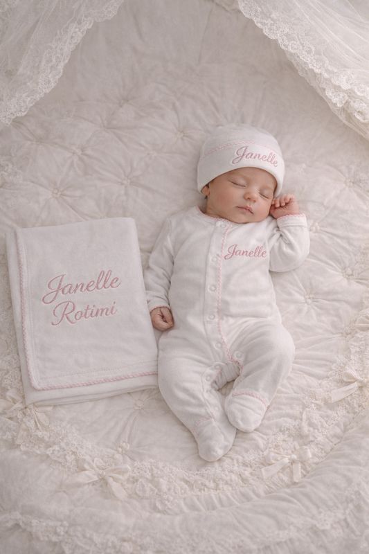 White and pink Personalized Coming Home Set