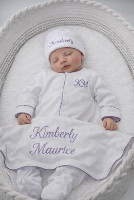 White and Lavendar Personalized Coming Home Set