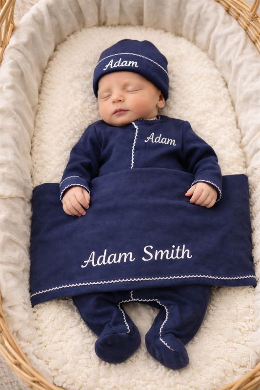 Navy and White Personalized Coming Home Set