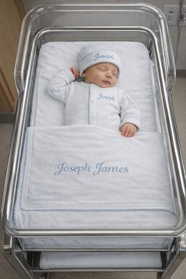 White and light blue Personalized Coming Home Set