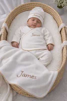 White and Brown 4pcs Personalized Coming Home Set