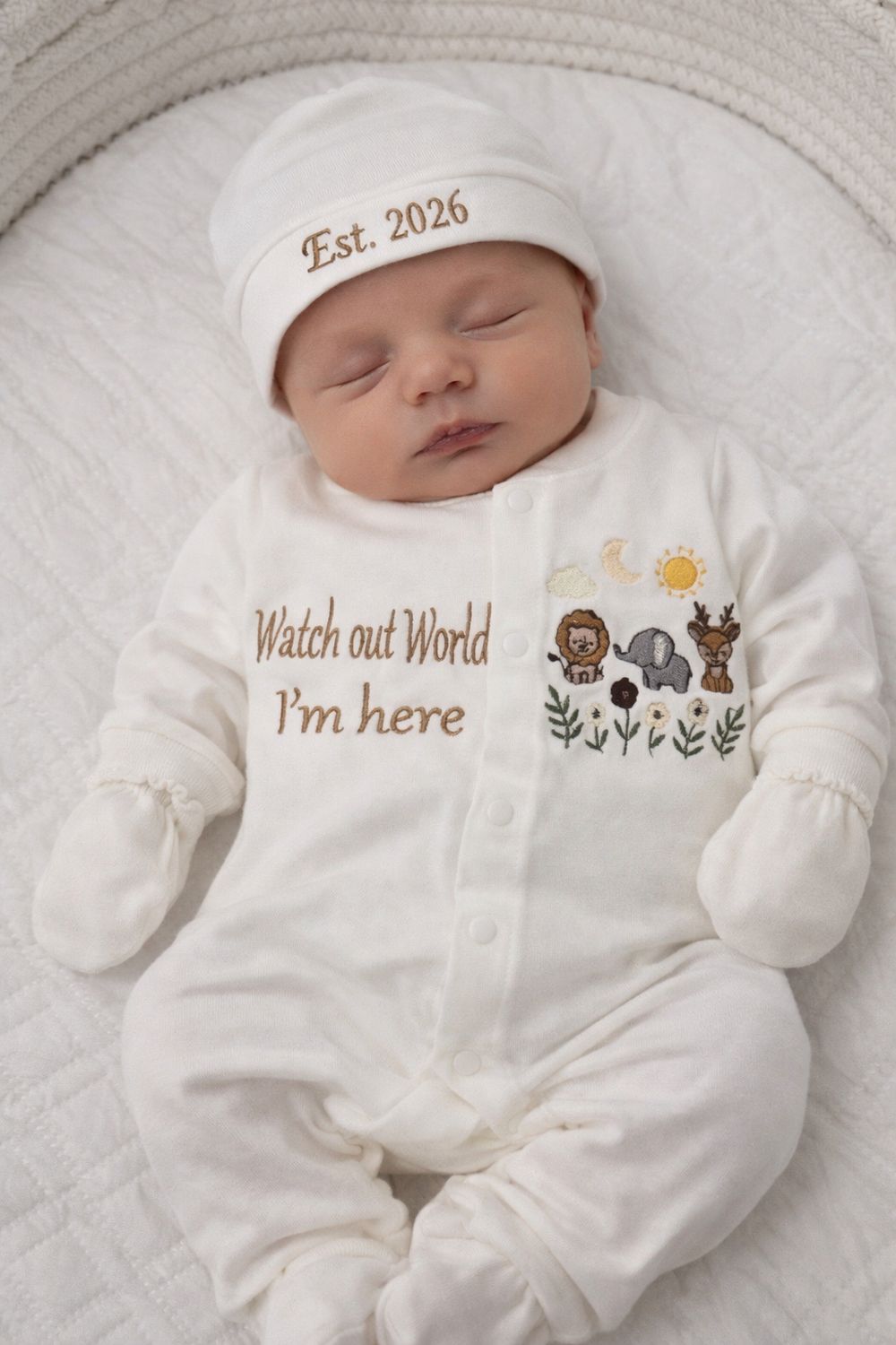 3pcs Safari Animal Embriodery baby welcome set