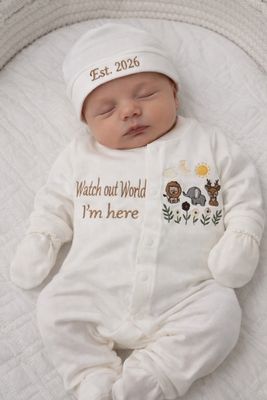 3pcs Safari Animal Embriodery baby welcome set