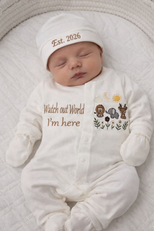 3pcs Safari Animal Embriodery baby welcome set