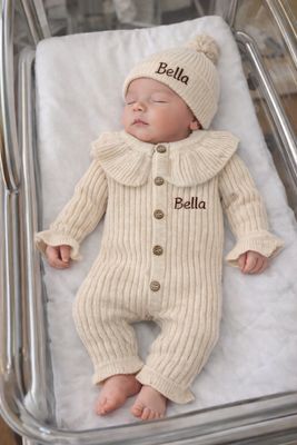 2pcs Beige Baby girl knitted set