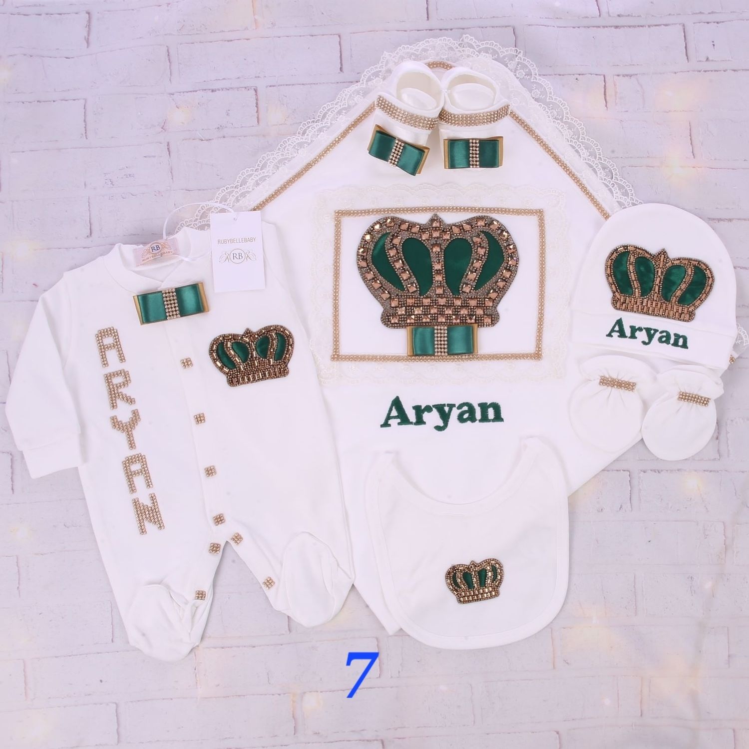 BABY BOY WHITE AND GREEN CLOTHING AND BLANKET SET