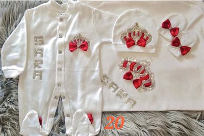 6PCS CUSTOMIZED WHITE AND RED BABY GIRL CLOTHING WITH BLANKET SET
