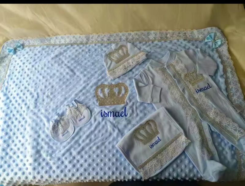 BABY BOY BLUE CLOTHING AND BLANKET SET