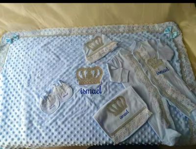 BABY BOY BLUE CLOTHING AND BLANKET SET