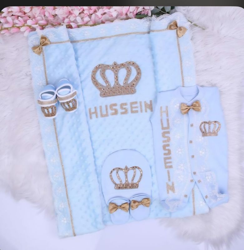 BABY BOY BLUE CLOTHING AND BLANKET SET