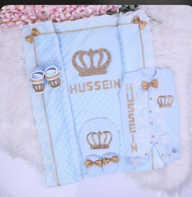 BABY BOY BLUE CLOTHING AND BLANKET SET