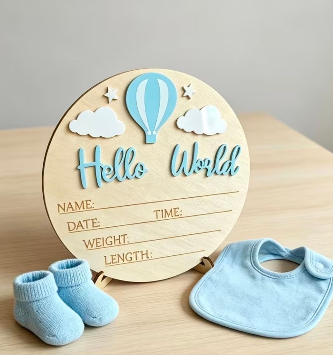 Wooden 3D baby boy name announcement 