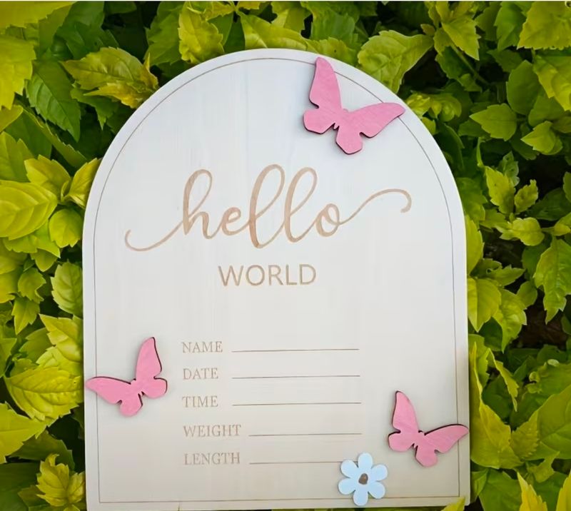 Wooden 3D baby girl name announcement 