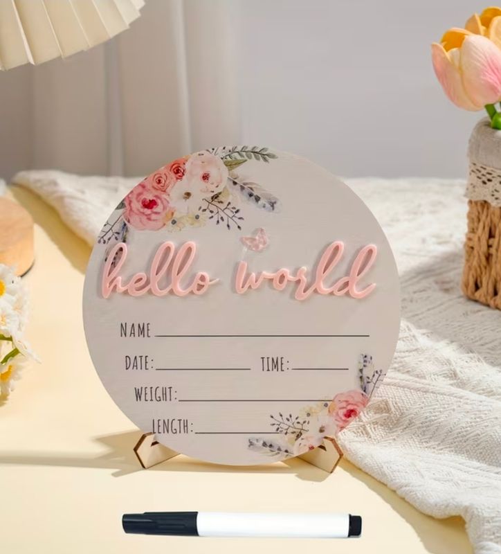 Wooden 3D baby girl name announcement 