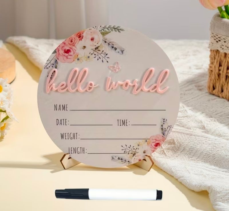 Wooden 3D baby girl name announcement 