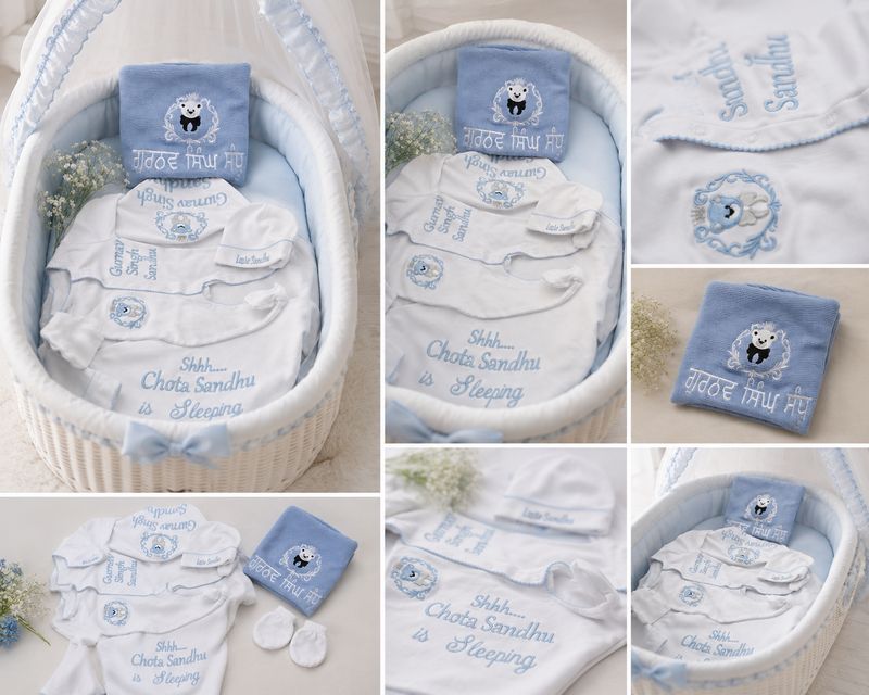 Complete baby boy Pima cotton and knitted set