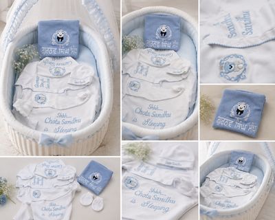 Complete baby boy Pima cotton and knitted set