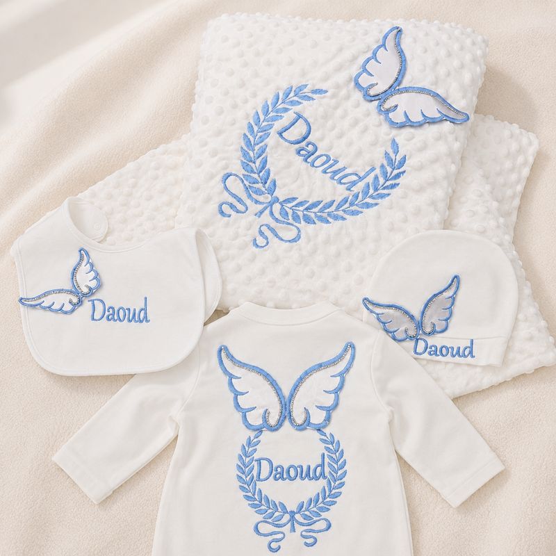 Lux embriodery wings baby boy set