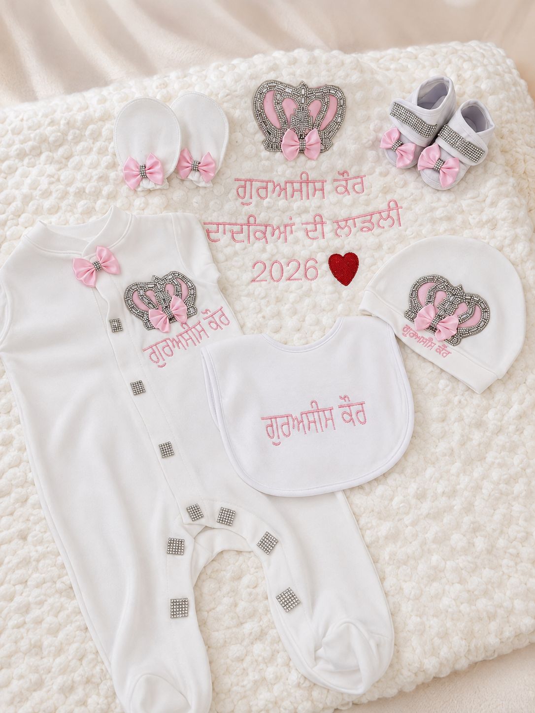 Baby girl 6pcs first outfit with embroidery 