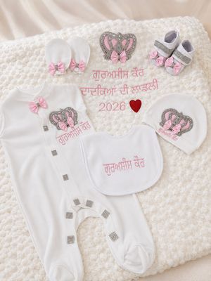 Baby girl 6pcs first outfit with embroidery Baby girl 6pcs first outfit with embroidery