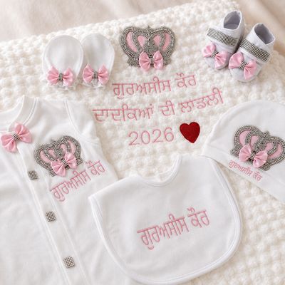 Baby girl 6pcs first outfit with embroidery