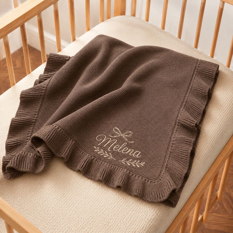 Personalized knitted ruffle blanket 