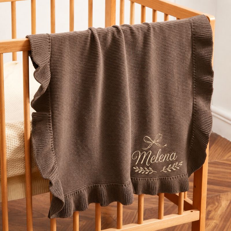 Personalized knitted ruffle blanket 