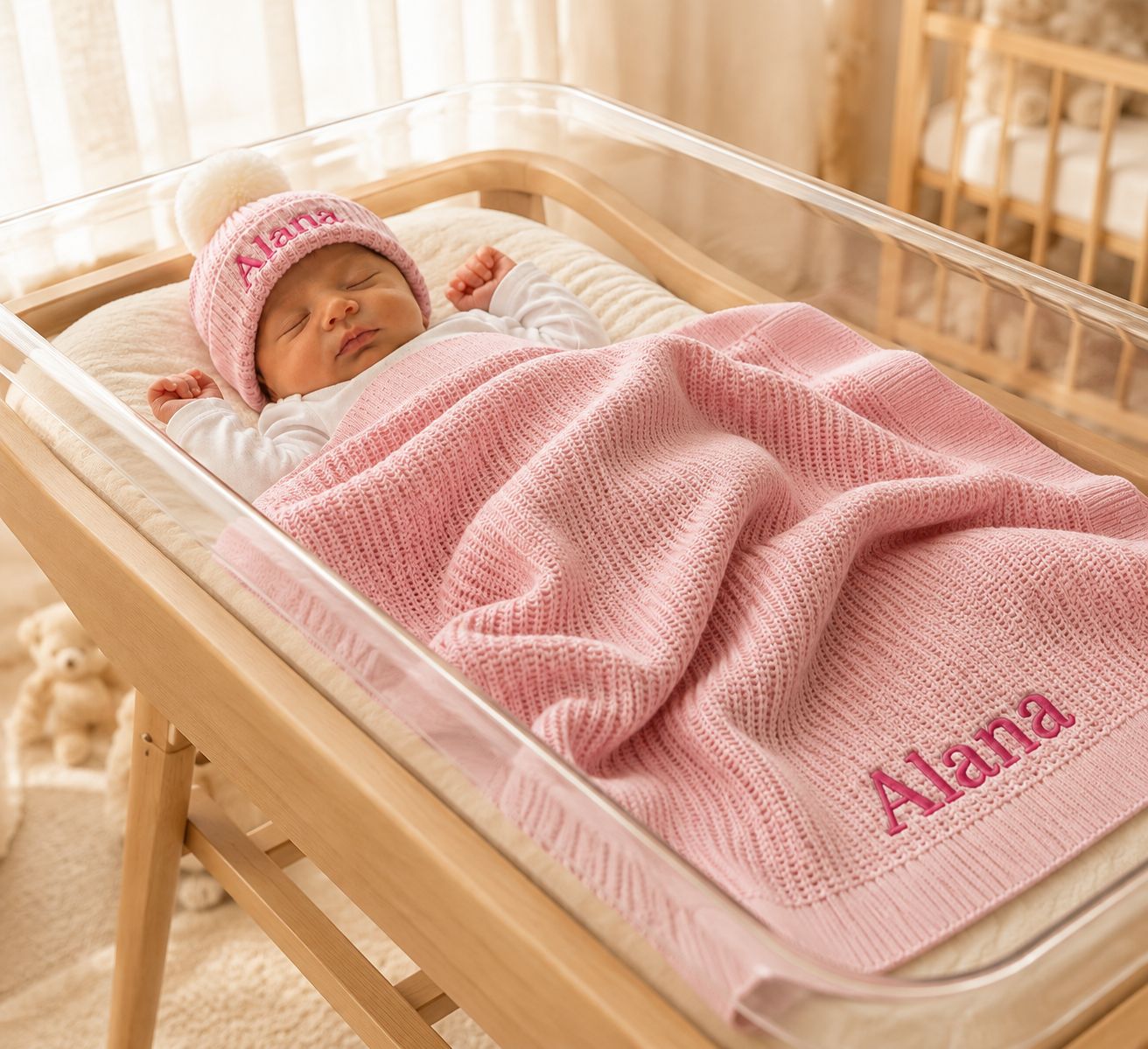 Personalized knitted blanket and hat