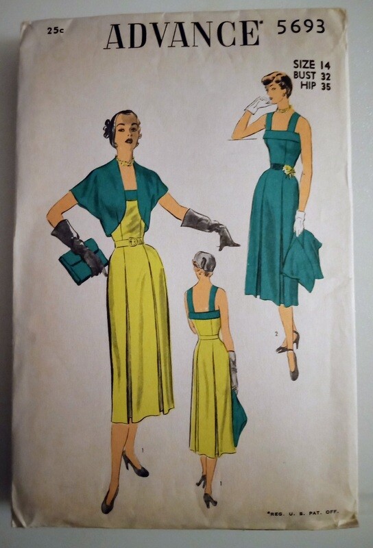 Late 1940s--early 1950s Belted Sun Dress with Bolero (vintage pattern)