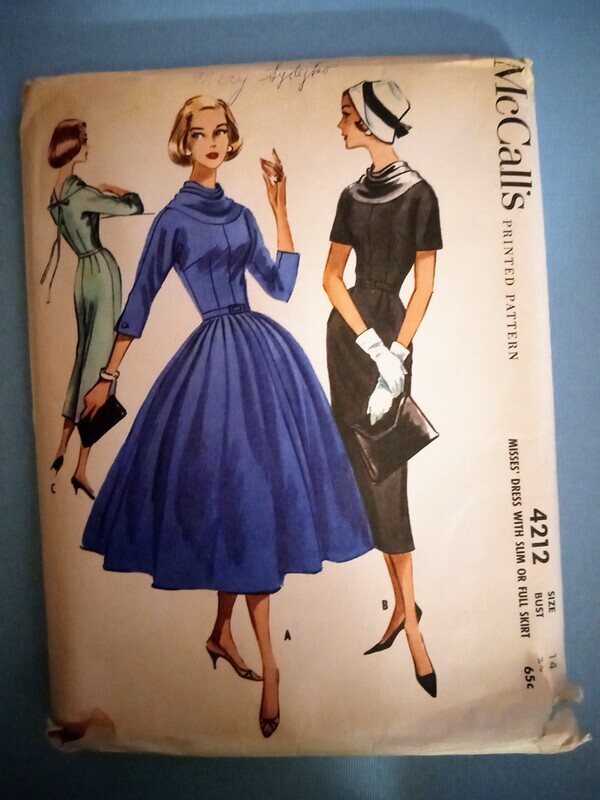 1950s Misses Dress-Slim or Full Skirt  (vintage pattern)