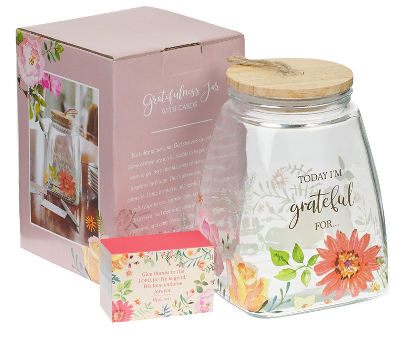 Today I'm Grateful For Orange Daisy Glass Gratitude Jar with Cards
