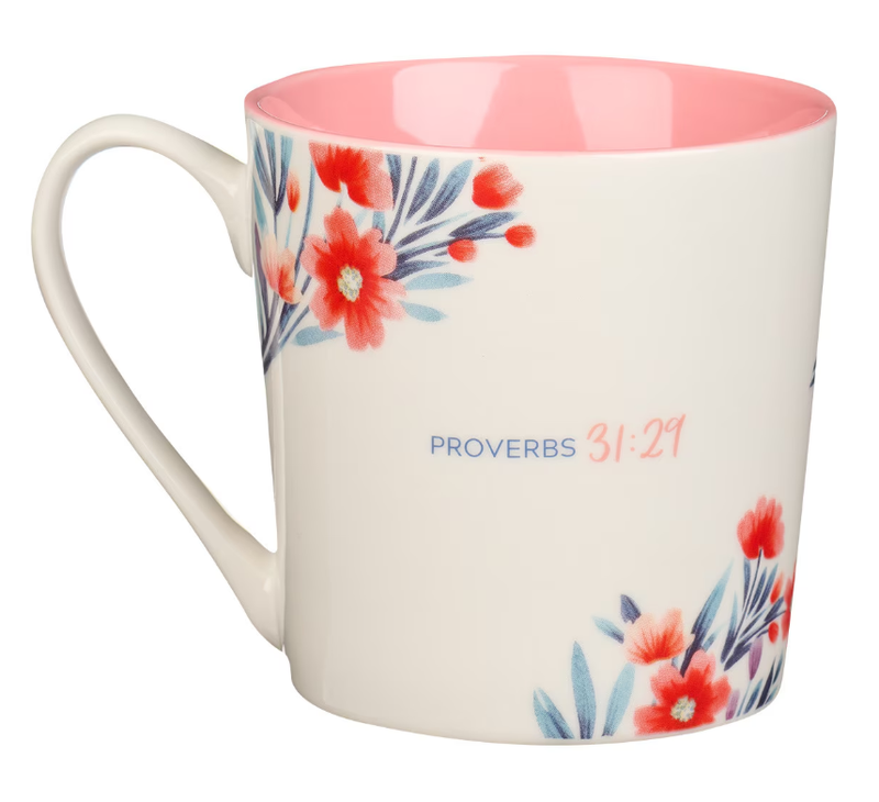 Sister Pink Floral Ceramic Coffee Mug - Proverbs 31:29