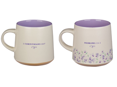 Faith and Love Lilac Purple Ceramic Coffee Mug Set