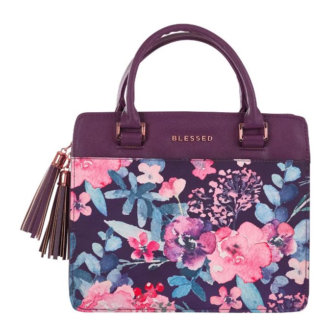 Blessed Purple Floral Faux Leather Purse-style Bible Cover