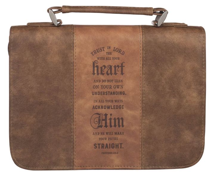 Trust In The Lord Two-Tone Brown Classic Faux Leather Bible Cover - Proverbs 3:5