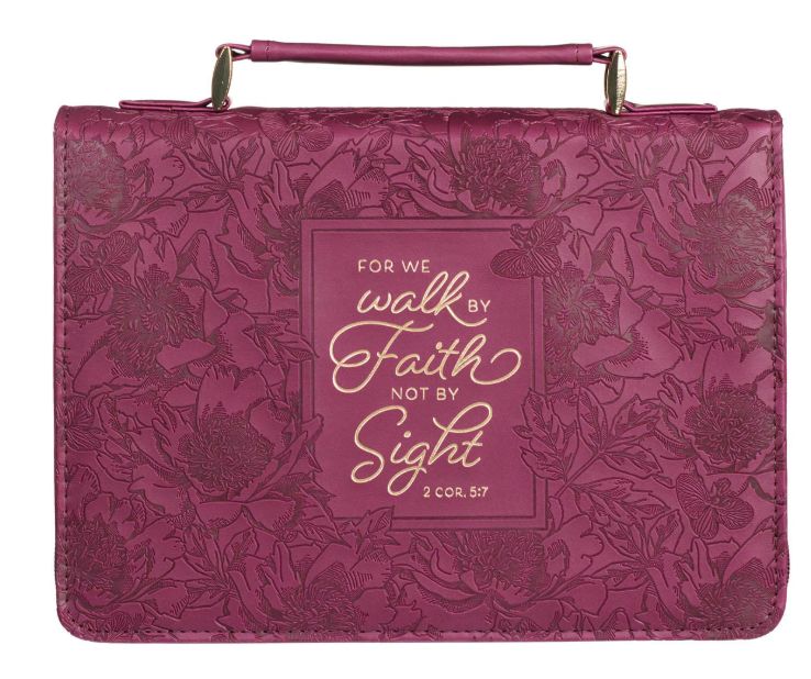 Walk by Faith Ruby Red Faux Leather Fashion Bible Cover - 2 Corinthians 5:7