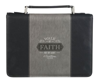 Walk by Faith Black and Gray Faux Leather Classic Bible Cover - 2 Corinthians 5:7