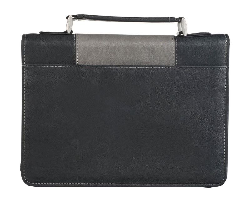 Walk by Faith Black and Gray Faux Leather Classic Bible Cover - 2 Corinthians 5:7