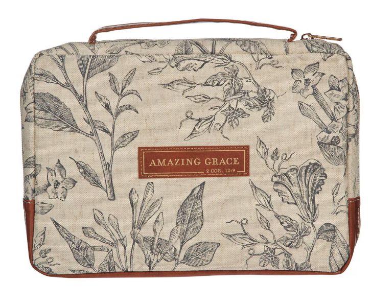 Bible Cover Fashion Cream/Brown Floral Amazing Grace 2 Cor. 12:9