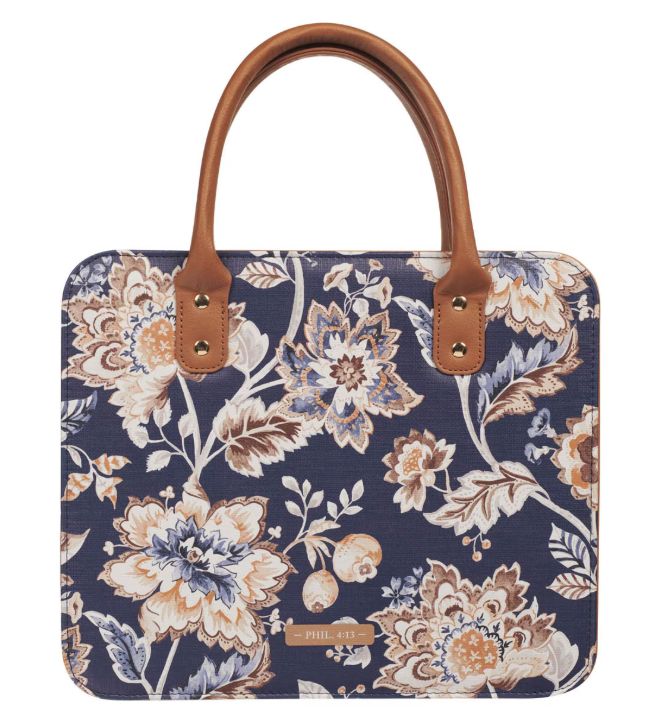 I Can Do All Things Toffee-brown and Navy Purse-style Bible Cover - Philippians 4:13
