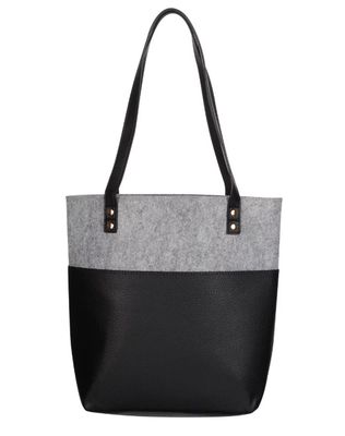 Love Never Fails Two-tone Black and Heather Gray Felt Fashion Bible Tote Bag - 1 Corinthians 13:8