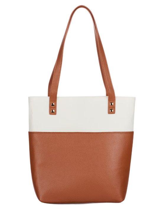 Strength &amp; Dignity Two-tone Toffee and Cream Felt Fashion Bible Tote Bag - Proverbs 31:25
