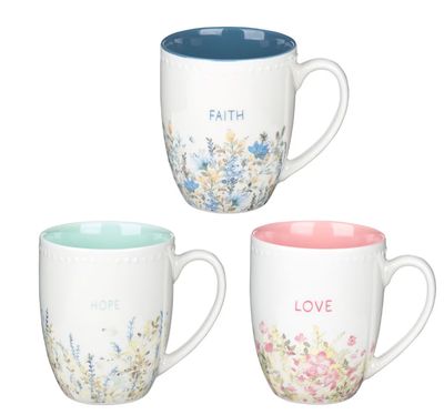 Faith Hope and Love Petite Floral Mug Set