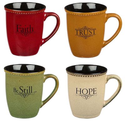 Faith, Hope, Trust &amp; Be Still Stoneware Mug Set